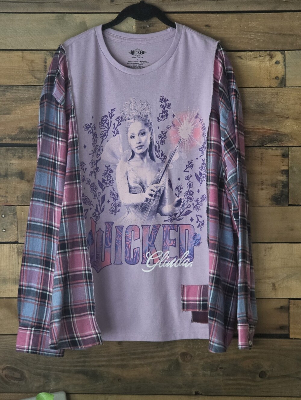 Upcycled GraphicT-shirt With Long Plaid-Sleeve